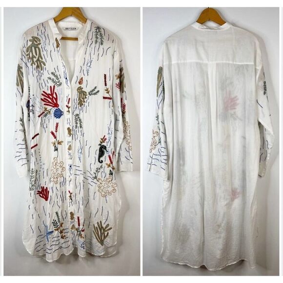 Zara The Lagoon Embroidered Sea Life kaftan, small $140 F22 - Picture 5 of 12